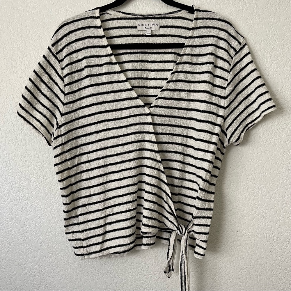 Madewell Texture & Thread short-sleeve wrap top in stripe